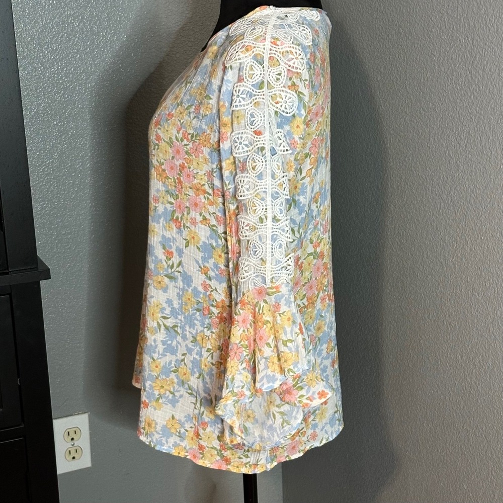 Fyve Blouse Medium Floral Lace Bell‎ Sleeve Boho Cottagecore Tunic - Picture 3 of 8